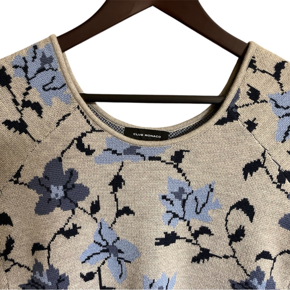 Club Monaco Floral Crew Neck Sweater in Gray and Blue - Picture 5 of 11